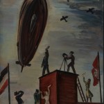 Flug des Zeppelin, 1934, 1934, Öl auf Karton, 31 x 34 cm gerahmt